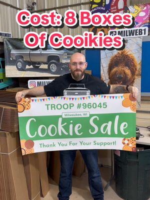 Just add the troop number in the notes in your checkout on TikTok for this custom cookie sale vinyl banner! #milweb1 