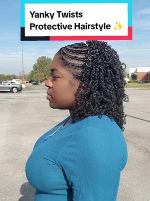 Looking for a quick, chic, and low- maintenance protective style? These flat twists with crochet yanky twists are perfect for any occasion! I did flat twists in the front and crochet yanky twists in the back. #yankytwists  #ProtectiveStyles #FlatTwists #CrochetBraids #relaxedhair #naturalhair #easyhairstyles 