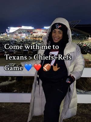 Come with me to the Texans vs the Chiefs game. Sadly we lost to the Refs…I said what I said! 💙❤️🏈🤟🏾 #fyp #texans #houstontexans #afcdivisionalround #afcsouth #kcchiefs #afcplayoffs #houstontx #houstonfootball #cjstroud @Houston Texans #afcsouthchamps 