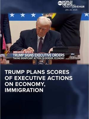 Hours after being sworn in, Pres. #Trump made good on his promise to sign numerous executive orders. Trump is expected to take action on the economy, immigration, gender and more. #RachelScott has details. #WorldNewsTonight #WNT #DavidMuir #News #ABCNews