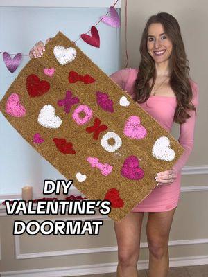 DIY VALENTINES DOORMAT ❤️💕🤍 This craft would be a fun activity for a Galentine’s party or just to get ready for love month!  🔗Shop the video on my LTK & Amazon. SUPPLIES: -Doormat- I got 18” x 30” -Valentine’s stencils or cookie cutters  -Craft paint -Sponge paint brushes -Matte clear finish spray paint  DIRECTIONS: 1. Use stencils or cookie cutters as an outline for your festive shapes on your doormat. 2. Blot in paint with sponge paint brushes while holding your outline securely. Remove stencil once completely done painting.  3. Once paint is dry, spray a coat of matte clear finish on top. 4. Set at your front door 💕 #valentines #vday #diyvalentines #diyvalentinesdecor #valentinesdecor #valentinesideas #diydoormat #valentinescrafts #valentinesdecorations #valentines2025 #valentinesdoormat #valentinesdayproject #valentinesproject 