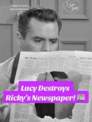 Lucy destroys Ricky's newspaper! 📰  #ilovelucy Now Streaming on #PlutoTV and Paramount+ #lucilleball #classictv #1950s 