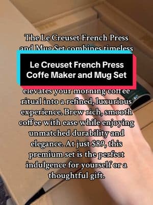 Elevate your mornings with the Le Creuset French Press and Mug Set, where timeless French craftsmanship meets luxurious coffee rituals. Made with iconic stoneware, it brews rich, smooth coffee while adding unmatched elegance to your routine. At only $89, this set is perfect for you or as a thoughtful gift. #lecreuset #frenchpress #morningrituals #luxurycoffee #coffeelovers #giftideasforher #giftideasforhim #newyearnewaura #qvc 