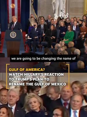 During his inaugural address, Donald Trump announced he would sign an executive order to rename the Gulf of Mexico the 'Gulf of America.' This declaration prompted a notable reaction from former Secretary of State Hillary Clinton, who was seen laughing at the announcement. #news #donaldtrump #HillaryClinton #usa #inauguration #gulfofmexico #fyp #chinatrend