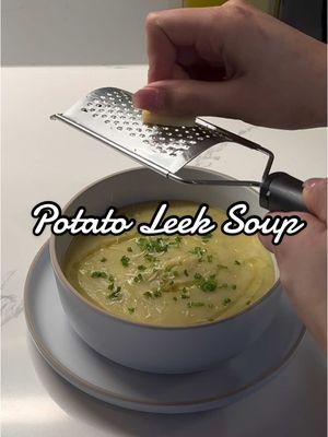 My first cooking video on TikTok🥹👩🏽‍🍳 With everything happening with TikTok over the last few days, I decided to really take advantage of this platform and share what I truly love to do, whether it’s only for 90 days or longer! So what better way to kick things off than making a Potato Leek Soup for this cold weather 🥘 Ingredients: 2 tbsp butter 2 leeks (thoroughly washed) 6 large gold potatoes diced  4-5 cloves of garlic minced 1 whole onion sliced  32 oz of chicken stock  Seasonings for taste  Add your sliced leeks, onion, and garlic to a hot, buttered pot. Once everything has cooked down for a few minutes, add your potatoes and stock in. Add salt, pepper, onion powder, and any other seasonings for taste.  Bring to a boil, cover, and cook until potatoes are fork tender (about 10-15 minutes). Lower heat and emulsify everything with a hand blender until it reaches a velvety rich texture.  Serve with a light splash of olive oil, freshly grated parmesan, chives, and enjoy! #fyp #potatoleeksoup #cooktok #cooktiktok #soup #foryou #foryoupage 