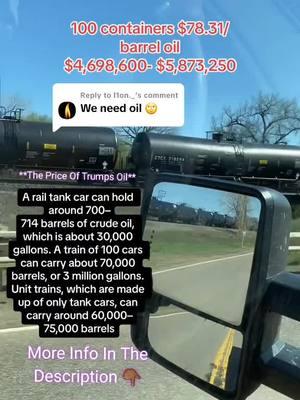 Replying to @l1on._ "Drilling for oil might keep profits flowing, but at what cost?  Along Montana's Hi-Line, these oil containers symbolize the scale of extraction fueled by 'keep drilling' policies.  Each train of 100 tank cars carries up to 75,000 barrels of crude oil, worth millions—but the real cost is far beyond dollars. 💸🚂 Burning fossil fuels contributes to climate change, leading to rising global temperatures 🌡️, extreme weather ⛈️🔥, and melting ice caps 🧊.  This impacts ecosystems, displacing animals 🐾 and endangering species dependent on stable habitats.  For humans, it means increased droughts 🌵, floods 🌊, wildfires 🔥, and health risks from polluted air and water 💨💧.  Indigenous communities, like many in Montana, often bear the brunt of these effects, as sacred lands and resources are exploited for profit. 🪶💔 What can we do? ✅ Advocate for renewable energy solutions like wind 🌬️, solar ☀️, and geothermal power 🌋 to reduce reliance on fossil fuels. ✅ Support local and national policies that promote clean energy and transition away from oil dependency. 🏛️ ✅ Push for stricter regulations on oil extraction to minimize environmental destruction. 🛑🌱 ✅ Invest in community-based projects that prioritize sustainable land use, especially for Indigenous lands. 🌾🤝 ✅ Reduce personal consumption of oil-based products by using public transportation 🚎, carpooling 🚗, or switching to electric vehicles ⚡🚙. ✅ Support companies that prioritize sustainable practices over profits. 🌿✨ Every step we take toward clean energy makes a difference. The future of our planet depends on actions, not just words.  Together, we can choose solutions that benefit people and the planet. 🌎💚 #ClimateSolutions #MontanaHiLine #FossilFuelImpact #CleanEnergyNow #EnvironmentalJustice #SustainableFuture "