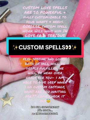 I am able to dive deep with custom spells, what are you waiting for?! Come check it out👀👀👀 you wont regret it😇 #lovespell #lovespells #lovespellsthatworks #lovemagic #spellcaster #spellcasterofthevalley #witchtok #witchcraft #spellwork #witch #tarot #makehimfallforyou #Relationship #bondforlife #fy#fyp 