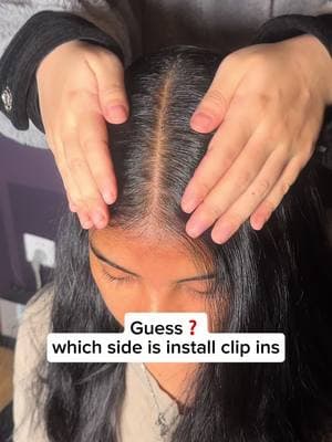 guess which side is wearing clip ins？🤔🤔#TikTokShop #invisible #clipins #humanhair #clipinextensions #fasionlookbook 