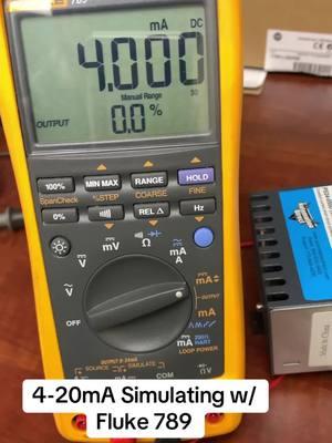 Current loop simulating. The process merer takes the place of a loop current temperature sensor. #Controls #electrical #industrial #elctromechanical #maintenance #techs #ladderlogic #programming #plc #allenbradley #studio5000 #plc #fluke #meterologist 