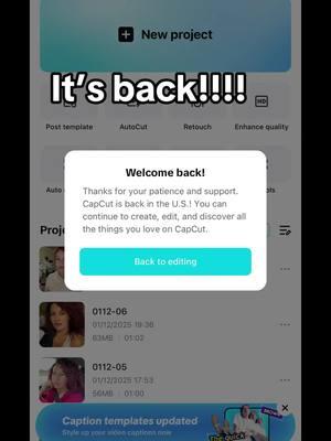 CapCut is back!!!! 🎉🥳👏🏼 #capcutisback #capcut #tiktokban