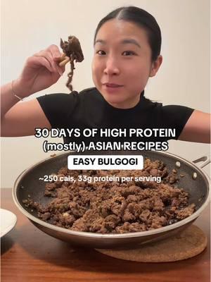 I’LL BE POSTING A RECIPE EVERY DAY 💪🏼 FOLLOW for more easy, not that pretty, but good recipes!! EASY BULGOGI Recipe adapted from @maangchi ‘s easy bulgogi recipe!! 3 SERVINGS MACROS PER SERVING 255 cals | 33g protein | 11g carb | 13g fat 4 clove , Garlic 2 tbsp(s), Monkfruit Sweetener 16 oz, Shaved Steak 2 whole, Green onions 0.50 tsp, pepper 2 tbsp, Soy Sauce 1 tbsp, Toasted Sesame Seeds 3 tablespoon, Water 0.50 tbsp, Toasted Sesame Oil #protein #highprotein #lowcarb #asianrecipes #koreanfood #bulgogi #grilledmeat #healthyrecipes #newyearsresolution #macros #macrofriendly #mealprep  #EasyRecipes #asianrecipes #marinatedmeat #kbbq #maangchi 