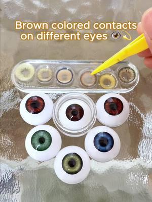 Brown colored contacts on different eyes 👁️✨ 3 pairs for just $39! 💖 Don't miss out! #eyeza #coloredcontacts #eyezalens #contacts #eyecontact #contactlenses #lenses #naturallens #browneyes #brownlens 