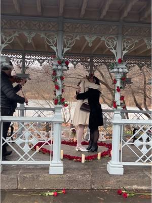 Can you imagine getting engaged like this? Light snow, violin and love of your life in one place✨  #shesaidyes #lgbtproposal #willyoumarryme #engagedtiktok #engagementring #marriageproposal #centralparkproposal #engaged 