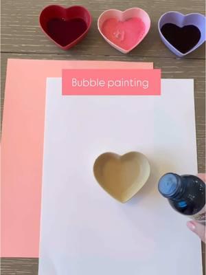 🫧 Bubble  Painting 💕 Mix your paint with a little water and soap. Grab you cookie cutter, dab it into the mixture and then onto the cardstock paper.This activity was so satisfying to do. Our favorite  part was popping the bubbles. As the bubbles pop on the paper they will leave colorful paint marks, creating a bubbly mess!  . . . . .  . #playbasedlearning #homeschool #toddleractivities #messyplay #sensoryactivities #playbasedlearning #processartfortoddlers #education #bubblepainting #valentinesdaycraftsforkids #febuary 