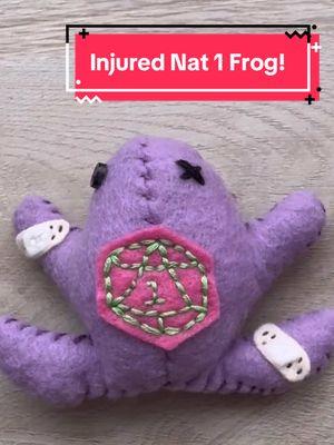 Reply to @Overlord Nifty: 🐸🎲🩹 #frogs #toads #amphibians #frogtok #dungeonsanddragons #dnd #dndtiktok #dice #d20 #nat1 #sewing #crafting #embroidery #plushies #handmade #handsewn 