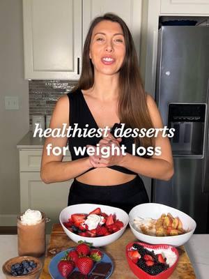 Healthy desserts for weight loss!  Here’s the general overview: Combo 1 - Berries + whip cream Combo 2 - Apple cobbler inspired dessert Combo 3 - High protein chocolate frosty Combo 4 - Chocolate Chip Berry Greek Yogurt Bowl Combo 5 - Dark chocolate + berries - a classic! #healthydesserts #healthrecipes #mealprep #healthyeating #weightloss #weightlosstips