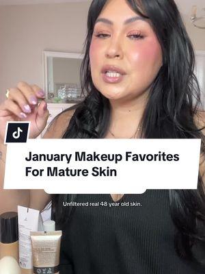 January Makeup Favorites for mature skin. Foundation and tinted moisturizer. #matureskin #matureskinmakeup #affordablemakeup #tintedmoisturizer #makeupfavorites #honestreview #creatorsearchinsights makeup favorites @Laura Mercier @Polite Society Beauty @e.l.f. Cosmetics @Ulta Beauty @Saie 