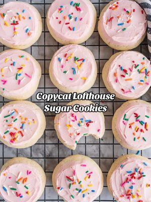 This recipe for Lofthouse Sugar Cookies is IDENTICAL to the real thing.💕 They are sweet with a soft and fluffy texture then topped with that iconic creamy frosting and sprinkles. Literal perfection in every way.😋 Find the recipe in my new cookbook, Cookies for Days. A printable recipe is available by searching ‘Lofthouse’ using the link in my bio! **DO NOT use imperial brand of margarine. It has a higher water percentage than most margarine sticks. I use 75-80% vegetable oil. I have also made these using all butter, while the texture is different, they are still delicious.  #lofthouse #copycat #dupe #sugarcookies #sugarcookiesofinstagram #cookies #cookiesofinstagram #foodies 