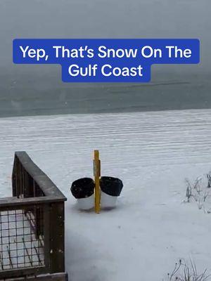 Your eyes aren’t deceiving you - that’s accumulating snow on the Gulf Coast beaches of Alabama from Winter Storm Enzo. #Enzo #winterstorm #snow #snowstorm #Alabama #ALwx #weather #weathertok #fyp 