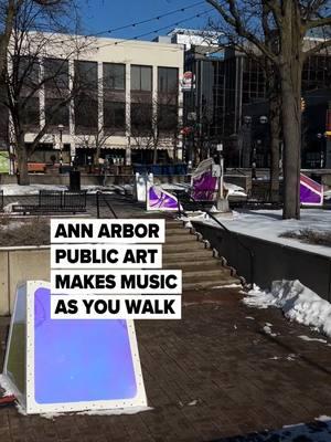 A new public art installation is bringing music to Ann Arbor’s Liberty Plaza. The touring public art project, called “Oscillation,” includes five colorful crystal-like structures that sense movement and respond by playing synthesized notes. The installation will be on display through March 16. (Jacob Hamilton/MLive.com) #annarbor #oscillation #publicart #artinstallation