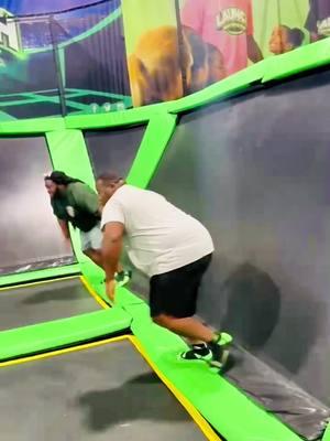 Stay out of the foam pit big fella!  Trust me!  #trampolinepark #goodtimes #newtonslaw #velocity #comedy #foampit 