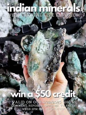 YOUTUBE 2PM EST HIGH QUALITY INDIAN MINERAL LIVE SALE. WIN A $50 CREDIT VIA A RANDOM NUMBER GENERATOR BY COMMENTING ON THIS POST! You can enter on all platforms. Which material is your favorite? See you on the show! #crystalshop #marshyapophyllite #scolecite  #livecrystalsale #diamondapophyllite #apophyllite #indianminerals #crystalliveemporium #CLE #apophyllite #newcrystalfinds #crystalsandminerals #mineraldealer #crystals #crystaltok 