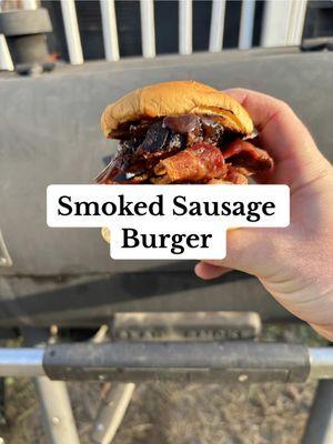 Nothing like a smoked sausage burger by @The Sausage Boss 🙌 #OklahomaJoes #OKJ #RealSmokeFlavor #SmokedSausage #BBQ #Burger 