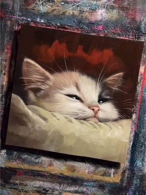 No one is more exhausted than a cat after a long, hard day of doing nothing. 😴 #oilpainting #catportrait #catsoftiktok #traditionalart 