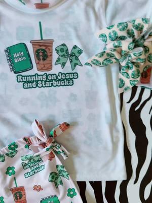 Running on Jesus & Starbucks ✨💚 #nellieandcallieco #coffee #jesuslovesyou #handmade #fyp #foryou #smallshop #MomsofTikTok #babiesoftiktok #toddlersoftiktok #toddlerfashion 