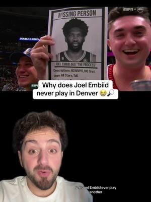 Joel Embiid going missing in Denver is one of the greatest NBA mysteries #joelembiid #nikolajokic #nbamemes #denvernuggets 