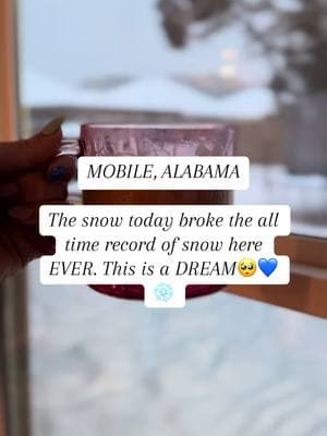 We are the very bottom of Alabama, the beaches are snowy, none of us know what to wear, but we are LOVING every bit of this 😭 #alabama #mobilealabama #snowinalabama #snowday #recordbreaking #southalabama 