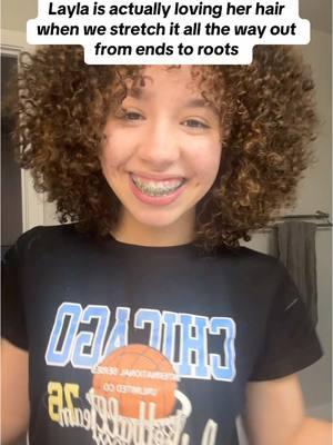 OK, we might have finally gotten Layla to like her curls!  We stretched them out from the roots to the ends with the blow dryer, which gave her some much wanted length. #momsandaughters #twintalk #momsandaughters #curlyhair #curlyhairproducts #curlyhairtips#Inverted 