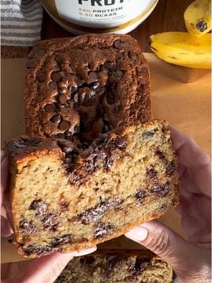 Protein banana bread full recipe, listed below. #levelsprotein  1 1/2 cups mashed bananas (3 large bananas) 1/2 cup sour cream  room temp  2 eggs room temp  1 tbsp olive oil  1 cup melted butter (make sure it’s cooled before adding)  2 tsp vanilla extract  1/2 cup brown sugar  1/2 cup sugar 1 1/3 cups GF 1:1 flour 1/2 tsp salt 1 tsp baking soda  1/2 scoop levels protein powder  1 cup chocolate chips plus any extra for the top.  Preheat the oven to 425. Line a 9x5 loaf pan with parchment paper.  In a medium size bowl, combine the dry ingredients:  Flour Baking soda Salt Levels protein powder  In a large bowl, mash the bananas until they are all the way broken down.  Next, add the eggs, olive oil, sour cream, and vanilla extract. Whisk until completely combined.  In a separate bowl, whisk together the melted and cooled butter, brown sugar, and regular sugar until well combined.  Pour the butter mixture into the wet ingredients and mix together.  Then, add the dry ingredients. Using a rubber spatula, fold this together well until all the way combined. Be careful not to over mix.  Lastly, fold in the chocolate chips.  Pour the batter into the prepared baking pan and top with any additional chocolate chips and place into the oven.  Bake for 65-75 minutes until a tooth pick comes out clean.   #glutenfree #bananabread #proteinbananabread 