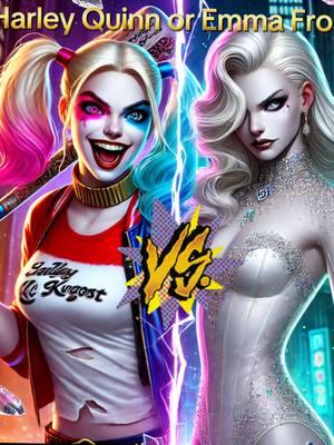 who yall pick? i say Harley Quinn of course! I got beef with Emma 🤣😭 #DCvsMarvel #harleyquinn #emmafrost #dccomics #marvel 