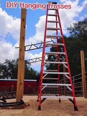 DIY Hanging Trusses Solo #fyp #fypシ #fypシ゚viral #foryou #fypage #trending #trend #fy #foryoupage #foryourpage #viralvideo #viraltiktok #DIY #like #Love #follow #florida #usa #floridacheck #barn #floridalife #construction #flogrownpolebarns #barndo #polebarn #farmlife #farm 