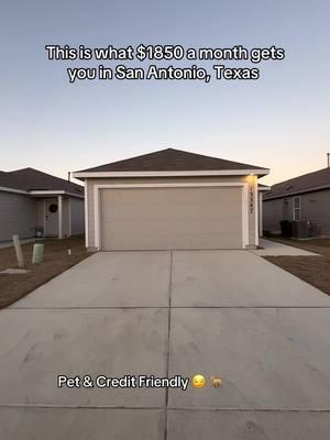 New build home for rent only $1850  3 bed 2 bath + 2 car garage and yard  No back neighbors  WiFi included  Pet & credit friendly  Link in bio to lease or dm on ig  #fyp #movingtotexas #texas #houseforrent #sanantoniohomes #rentalhome #sanantoniorealtor 