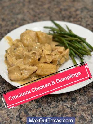 Easy Crockpot Chicken & Dumplings #EasyRecipe #chicken #crockpot #maxouttexas #dinner #comfortfood #food #protein #familyfavorite #fyp #cooking #cheap #budget 