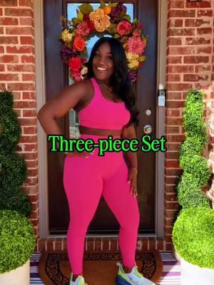 Three-piece Set Women's Solid Criss Cross Crop Tank Top & High Waist Leggings & Zip Up Crop Jacket. #leggings #joggerset #wardrobeme #TikTokShop #ValentinesDay #CapCut 