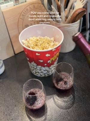 Savory herb popcorn 🤤🍿 Cook popcorn in butter and top with:  2 tbsp nutritional yeast  1 tsp dried dill  1 tsp celery salt  1 tsp onion powder  #savorypopcorn #movienight #movienightasmr #popcornrecipe #healthysnacks #moviesnacks 