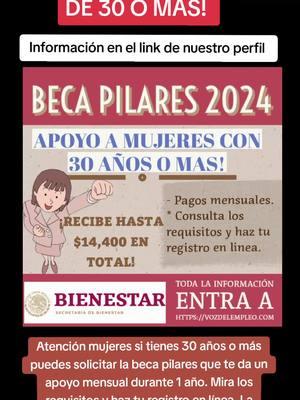 Beca pilares, apoyo a mujeres de 30 en adelante, cómo solicitarlo. Mira la información desde AQUÍ 👇 https://vozdelempleo.com Comparte! #amlo #apoyos #bienestar #claudiasheimbaum #becas