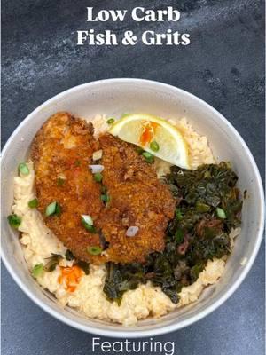 💃 Low Carb Fish & Grits featuring Palmini riced  I used to love carbs, but I finally figured out they don’t love my body back, so I love that Palmini offers a naturally low-carb & low-calorie (because it’s just the vegetable hearts of palm!) delicious replacement for all of my starchy favorites! I use the riced as not a rice replacement, but as you can see also for grits, hot cereal and so much more. And they make loads of pasta shapes and even mashed! For the fish & grits, drain & rinse Palmini riced then simmer in a sauce pan with a little butter, low sugar fair life whole milk, cream cheese, shredded cheese, salt, pepper, smoked paprika, garlic and onion powder and cayenne pepper until thick and bubbly.  If you’d like to make collards, I first cook bacon and onion with salt and pepper, then add in chopped fresh collards with some water, all the same seasonings I used in the Palmini, and simmer until all of the water absorbs and your collars are tender.  Then I threw some pork rinds in the blender to make a keto breadcrumb, dip some fish in egg, coat in the pork rinds and air fry until golden brown and crispy.  Top your keto grits with some collards, your crispy fish, scallions, lemon and hot sauce.  Save on Palmini at the 🔗 on my page. Thanks for watching! 🖤 @PalminiOfficial #palmini #ketorice #ketogrits #ketorecipe #theketodealer #fishandgrits #foodiesinternationalchat #wotldpod 