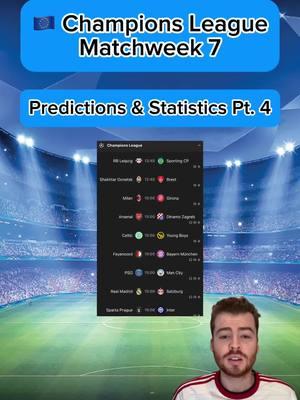 🇪🇺 CHAMPIONS LEAGUE WEEK 7 PREDICTIONS & STATISTICS | More predictions on FanBasis in my bio | Statistics are from the HOFB app, link in my bio | —————————————#footballpredictions #soccerpredictions #soccertips #footballtips #soccerpicks #footballpicks #freefootballpicks #freefootballpredictions #freesoccerpredictions #freesoccertips #ucl #championsleague #uclpredictions #ucltips #uclpicks #championsleaguepredictions #championsleaguetips #championsleaguepicks #acmilanvsgirona #arsenalfc #dinamozagreb #realmadridsalzburg #spartapraha #intermilan 