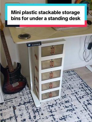 If you want to add some storage to your standing desk, these plastic stackable storage bins/boxes are the perfect way to organize!!! And they’re easy to build :) #standingdesk #standingdesks #foldablestoragebox 