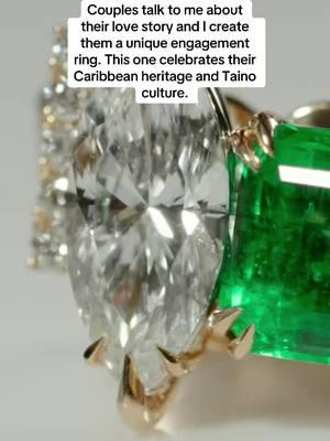 So delighted to share one of our most beautiful creations of 2024 this is an Emerald and Diamond to Stone engagement ring featuring unique Taino inspired design in the finger rest of this ring. congratulations to the newly engaged! #customengagementring #customjewelry #uniqueengagementrings #uniquejewelry #diamondengagementring #dominicanrepublic #dominican #puertorico #jewerytok #tiktokjewelry #Dominican #jewelrytiktok 