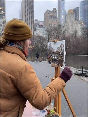 Oil painting in the snow 🥶  #oilpaint #artist #pleinairpainting #centralpark 