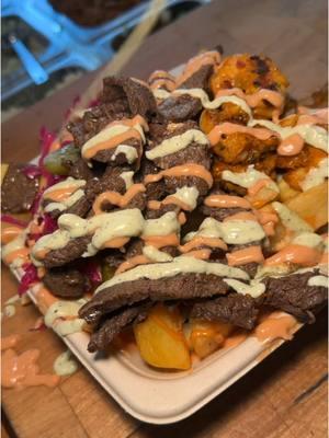 SAUCY LOADED FRIES from @Wolfnights: the gourmet wrap in NYC!! 🍤🥩🍟💦 Don’t mind if we do! #DEVOURPOWER #fyp #foryou #foodtiktok #fries #loadedfries #wolfnights #wolfnightsnyc #newyorkcity #frenchfries #steak #shrimp #sauce #saucy #extrasauce #nycfoodies #nycfood #foodies #foodblog 