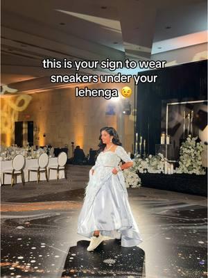 Wear sneakers under your lehenga for the dance floor if you wanna dance all night long!!!! Trust me on this one 🤍 Also NOT THE COSTCO SOCKS HAHA #receptionoutfit #indianwedding #weddinglehenga #receptionlehenga #receptiondance #indianbride #desibride 