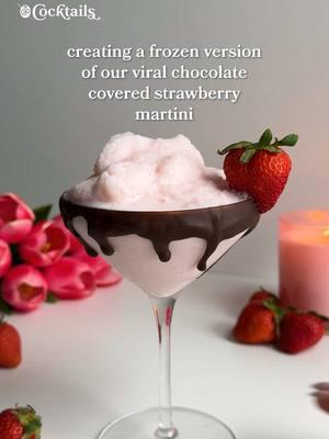 Elevating our viral chocolate covered strawberry martini into a frozen cocktail💖 Tag someone you want to make these with for Valentine's Day! Ingredients: - 1 oz. vodka - 1 oz. white chocolate liqueur - 1 oz. heavy cream - 1/2 oz. Baileys Strawberries & Cream - 1/2 oz. strawberry syrup - 1/2 oz. simple syrup  #viral #chocolate #covered #strawberry #martini #frozen #valentines #cocktail #fyp