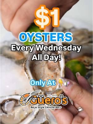 $1 Oysters and $3 Beer ALL DAY Guero’s Happy Hour Every Wednesday. Share this reel or tag someone. 👍  *Offer available at participating locations. Manager restrictions apply. Dine in only.  (CHINO HILLS, CORONA, UPLAND) 📍LOCATIONS:  4200 Chino Hills Pkwy #115, Chino Hills, CA 91709 1550 W 6th St #108, Corona, CA 92882 1902 N Campus Ave, Upland, CA 91784 #HappyHourSpecials #seafoodrestaurant #OysterLovers #BeerLovers #AppetizerDelights #MidweekCelebration #seafoodparadise #localrestaurant #CheersToGoodTimes #WednesdayVibes #unbeatabledeals #oysterbar #cevichebar #osytersfordays #ostiones #mariscosfrescos