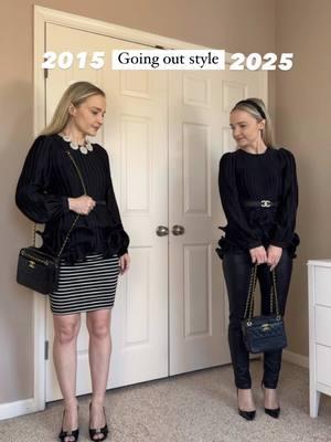 2015 or 2025? Outfits linked in bio/ltk/or ask for a link here. #millenialstyle #2025style #stylingtipsforwomen #petitefashion #petitestyle #njblogger #goingoutoutfit #peplumtop #millenialblogger  #millenial #2015vs2025 #millenialfashion 